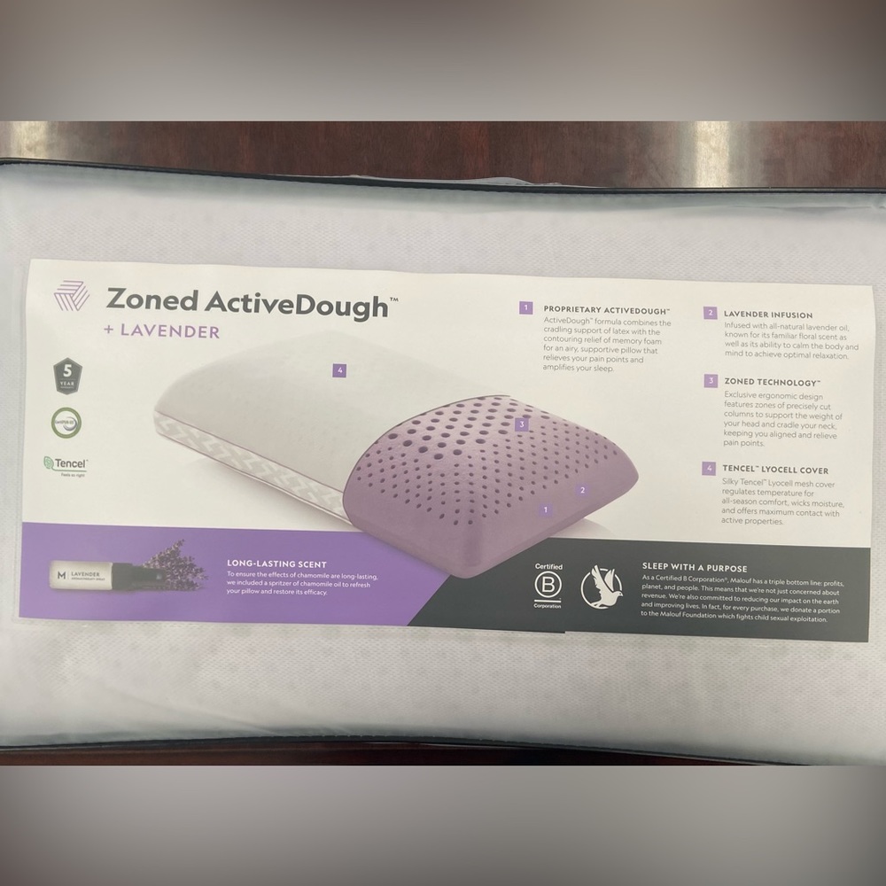 New Lavender Malouf Zoned Active Dough Pillow King Size